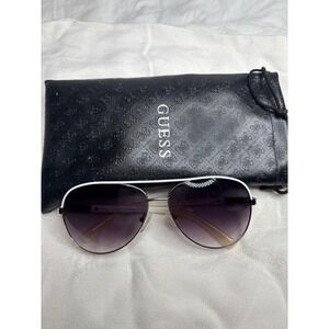 GUESS GUF 224 SI 35A Aviator Sunglasses Silver White Gradient Lenses